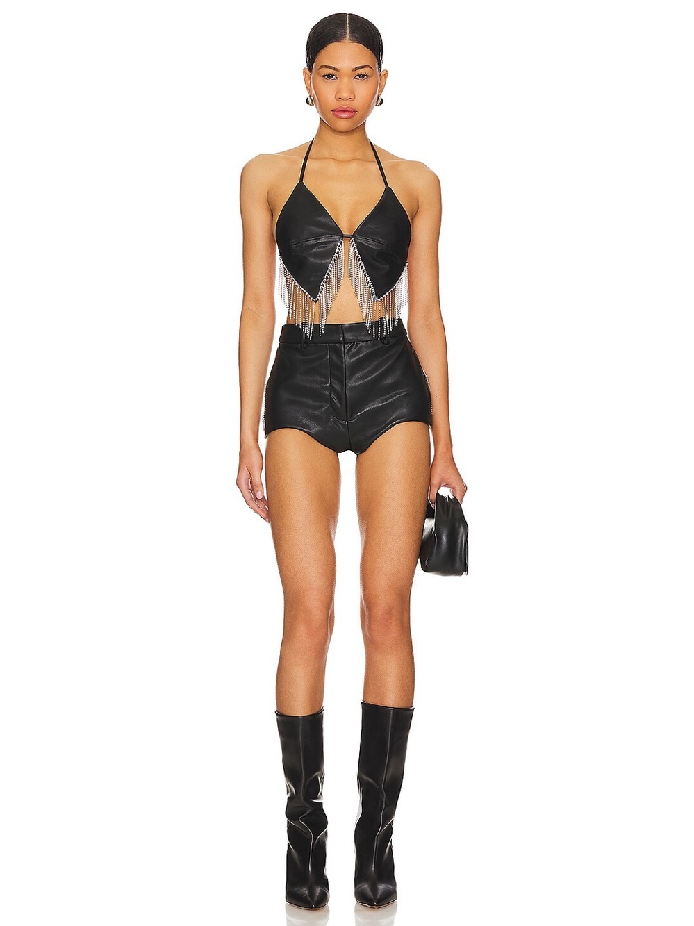 NBD X REVOLVE Danica Faux Leather Halter Top + Shorts in Black size XS NEW